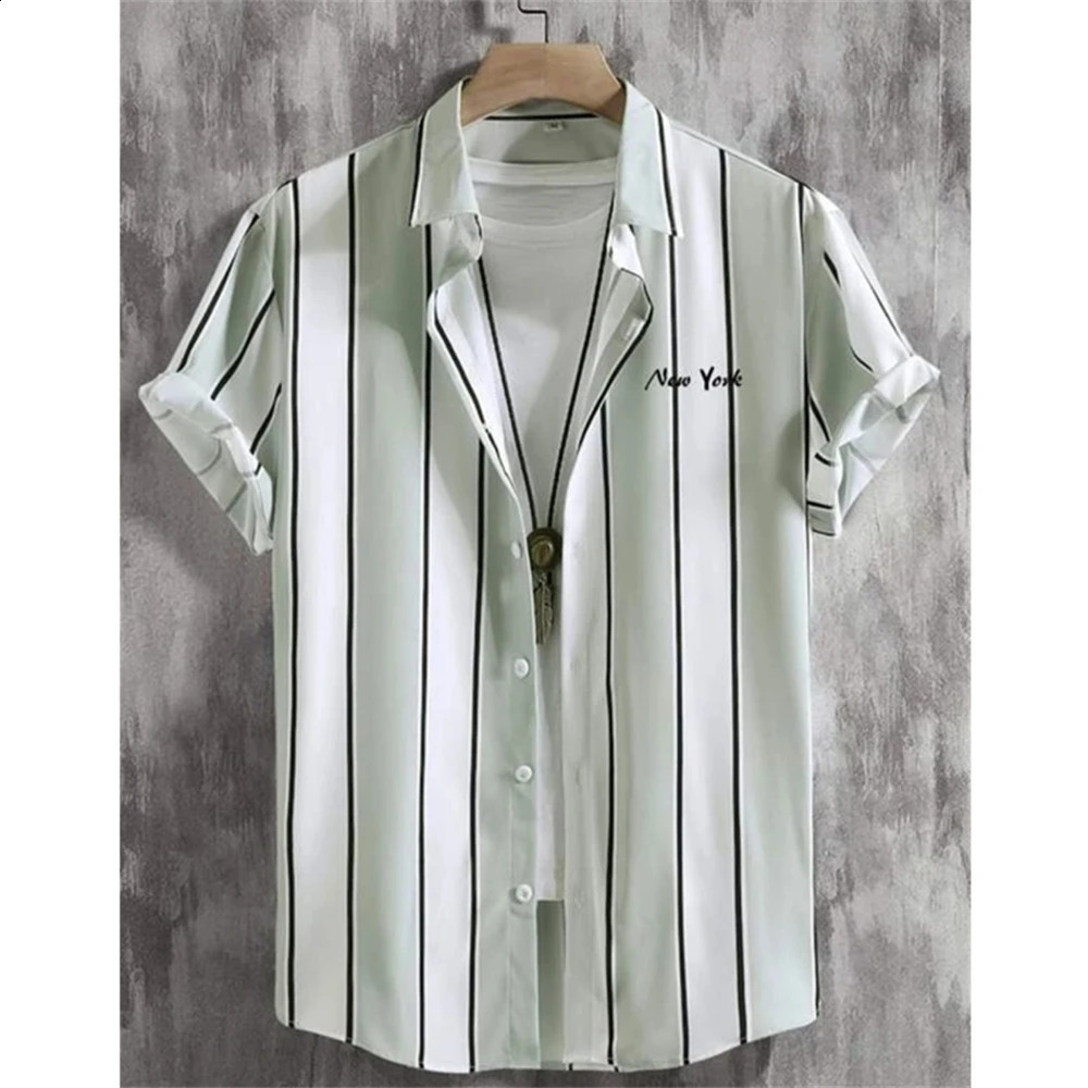 Striped Print MenS Shirt Summer Loose Casual Short Sleeve Shirts Simple Fashion High Quality Men Clothing Tops Hawaiian Shirts 240816