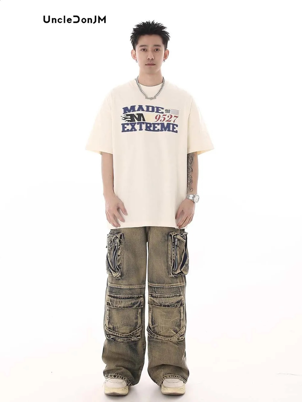 Style Multi Pocket Denim Workwear Pants Mens Loose Straight Leg Pants Heavyweight Baggy Jeans 240816