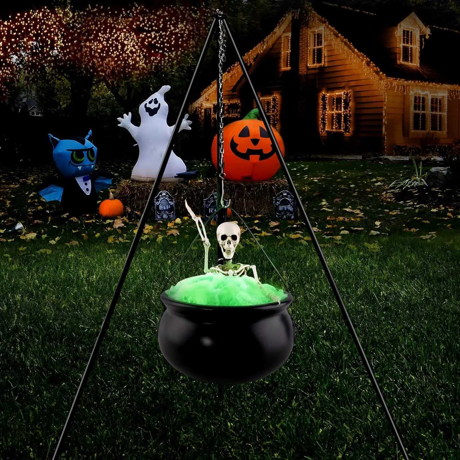 Halloween Decorations Witches Cauldron And Led Mist Maker Black Plastic Bowl For Spooky Party Decoration Home Table KitchenXJ240817
