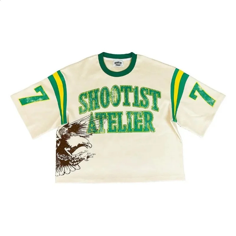 High Street Hip hop retro Y2k round neck pure cotton summer letter printed mens casual top from the United States 240819