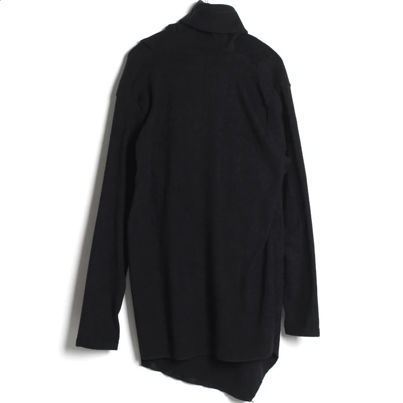 Mens T-shirts Spring and Autumn Korean edition plain turtleneck loose-fitting irregular long sleeve T-shirts trend 240819