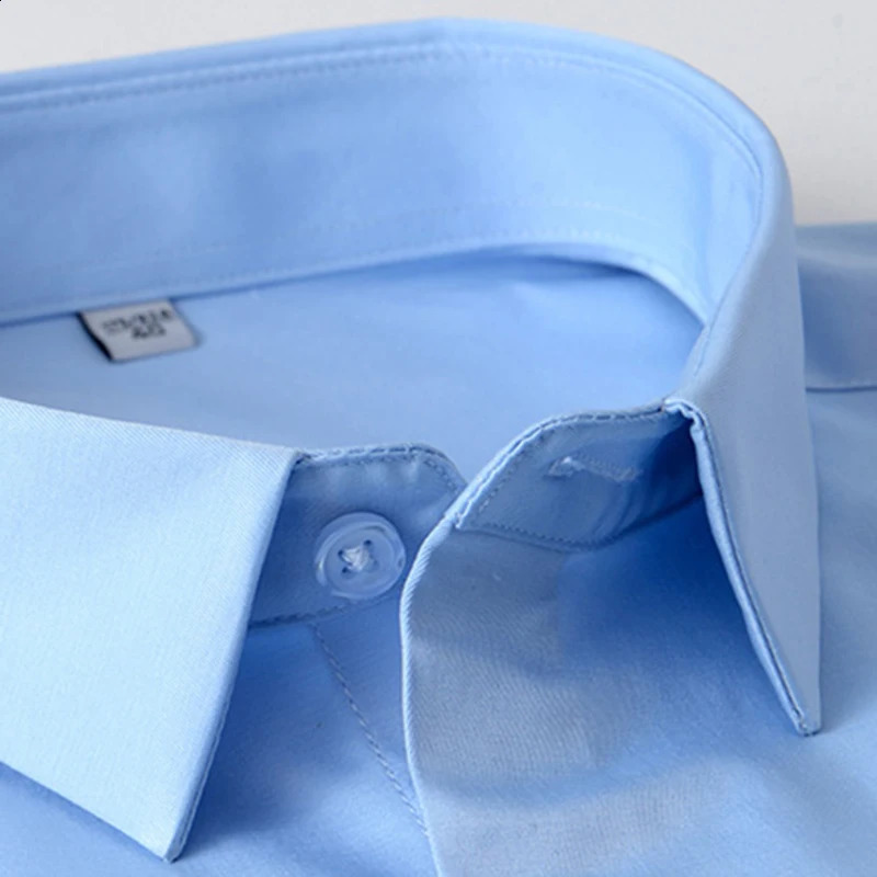 over size solid color long-sleeve shirts for men slim fit formal plain shirt elastic single pocket tops business dress clothes 240816