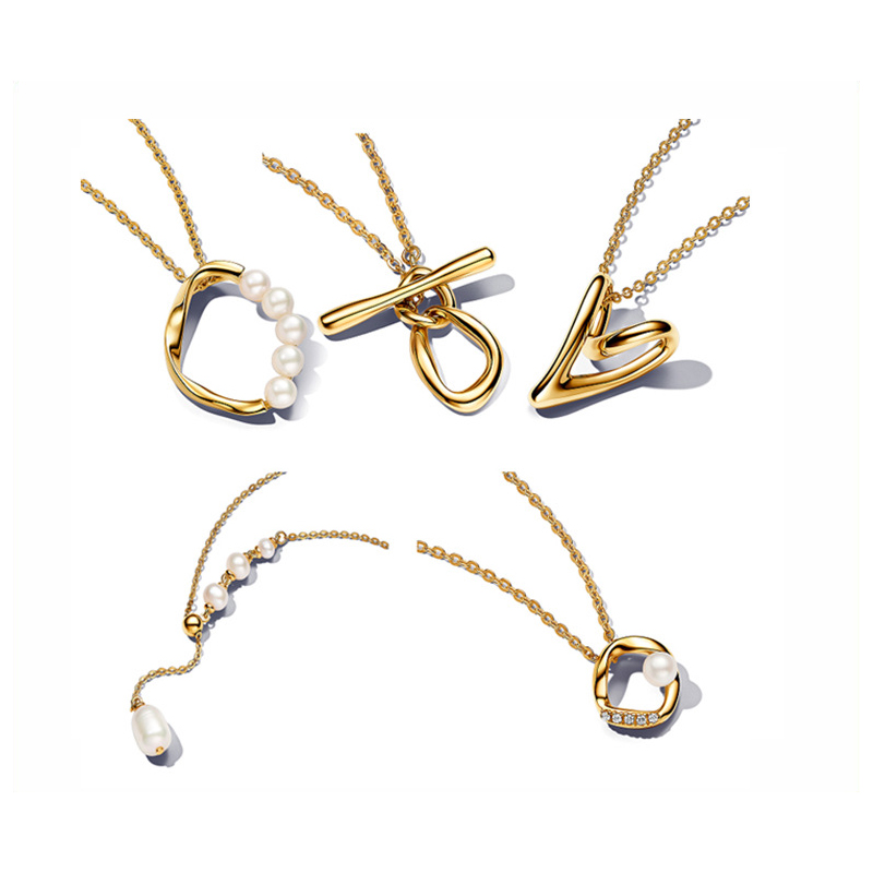 New Arrival S925 Sterling Silver Authentic Pendant Necklaces Women 18K Gold Filled Pearl Fits PAN Birthday Gifts Christmas N037
