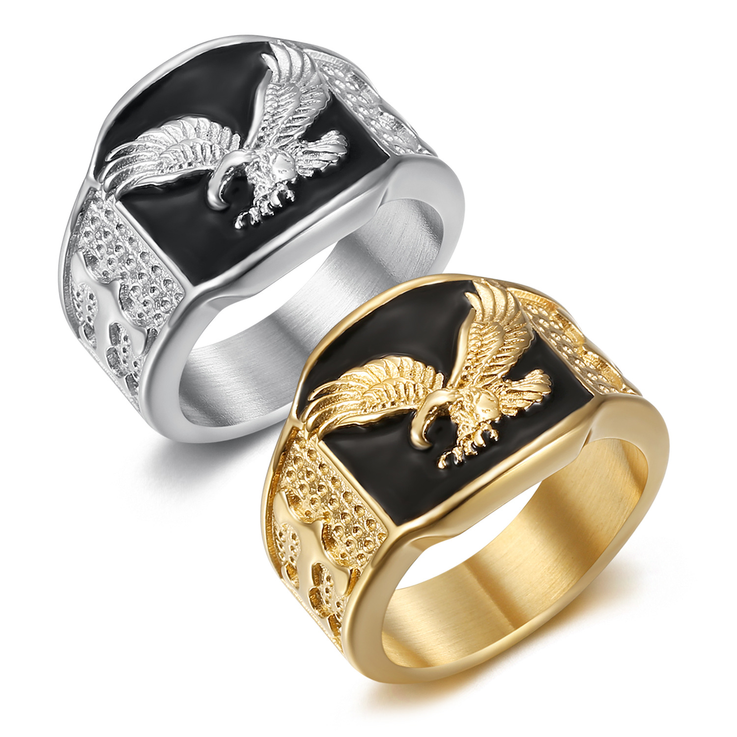 Hip Hop 316LStainless Steel Eagle Casting Animal Ring High Polished Stainless Steel Gold Plated Jewelry