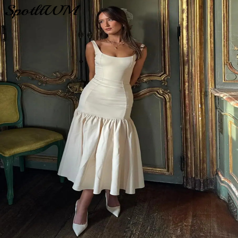 Elegant Ruffles Spliced Suspenders Long Dress Women Slim Square Collar Sleeveless Vestidos 2024 Summer Fashion Female Party Robe 240816
