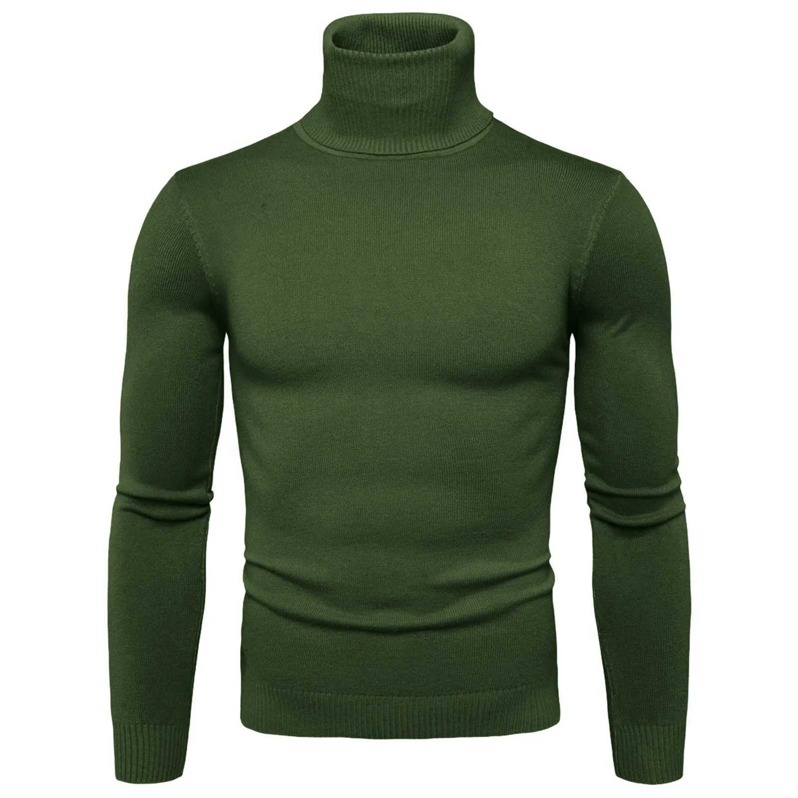 Mens Black Turtleneck Sweater Autumn Warm Solid Color Elastic Knitted Tops Long Sleeve Slim Theraml Underwear Tops Plus Size W250322