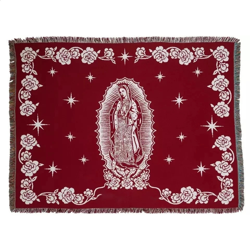 Maria Blanket The Virgin Mary Tapestry Office Air Conditioning Red Black Blankets Nap Blanket Living Room Sofa Ornaments 240819