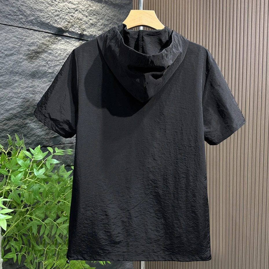 Mens Sets Summer Short Sleeve T-shirts Shorts Plus Size 10XL 11XL Fashion Casual Solid Color Hooded Suits Male Big Size 10XL 240816
