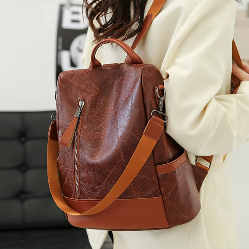 DHlanhai Large Leather Shoulder Soft Capacity Bag Womens Backpack Fashionable Retro S Anti Shake Y2k Simple Casual 240816