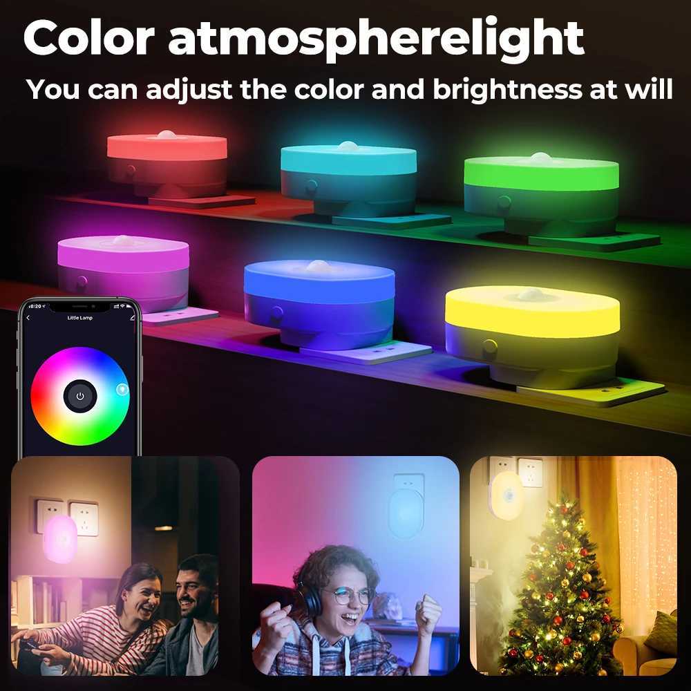 WiFi Tuya Smart Led Night Light PIR Motion Sensor Eu Us Uk Plug In Wall Lamp Warm White RGB Room App Voice For Alexa Google Home M251118