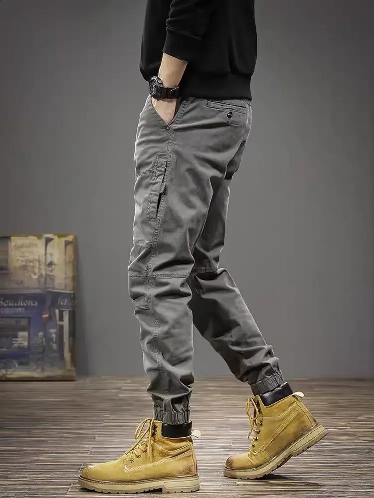 Male Trousers Slim Autumn Grey Mens Cargo Pants Work Wear in Street Spandex Casual Long Nylon Emo High Quality Baggy 240816