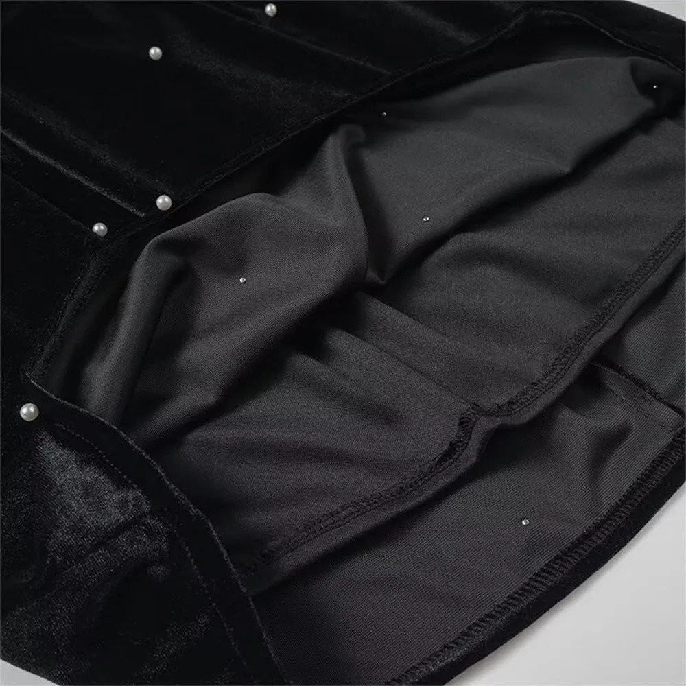 UNIZER Spring Product Womens Fashion and Elegance Slim Fit Velvet with Diamond Bow and Bubble Sleeve Dress 240819