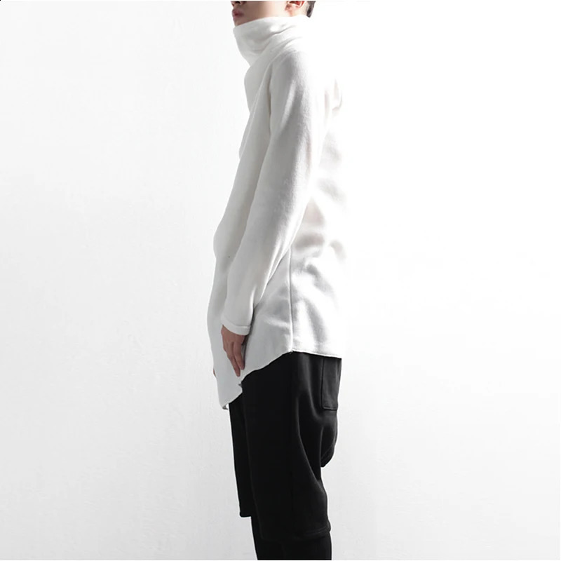 Mens T-shirts Spring and Autumn Korean edition plain turtleneck loose-fitting irregular long sleeve T-shirts trend 240819