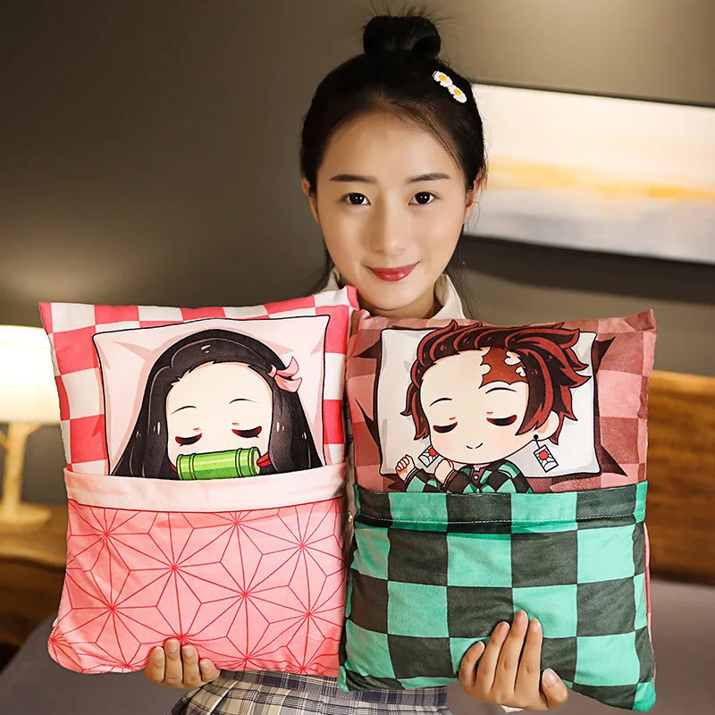 Nezuko Demon Slayer Anime Pillow Cartoons Sofa Cushion Pillow with Reversible Quilt Stuffed Plush Toys Cosplay Kid Gift 240808