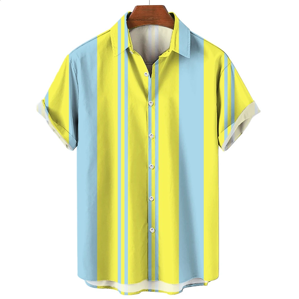 Hawaiian Stripes Simple Shirt For Mens Casual Fashion Streetwear Dazn Short Sleeve Breathable Top Clothing Harajuku Holiday 240816