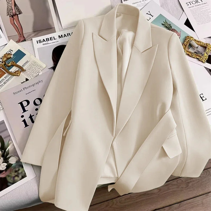 Traf Blazer Womens Fashion Jacket Medium Long Sleeve Coat Solid Color Lace Office Autumn Winter 240819
