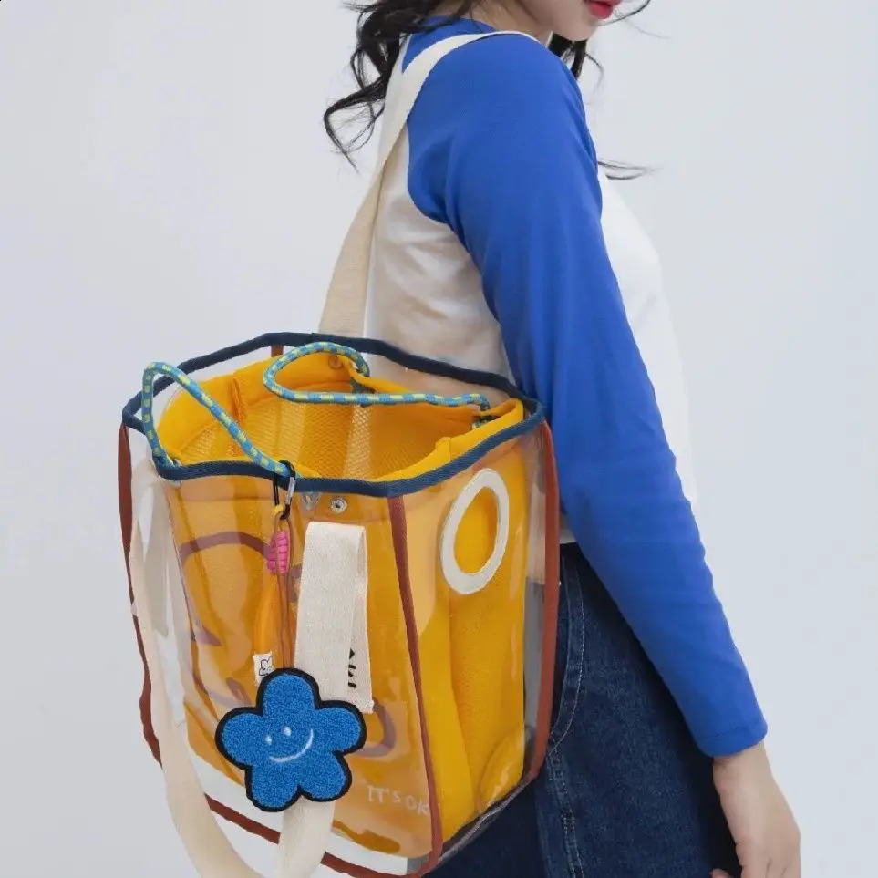 Clear Jelly Tote Shoulder er Bags for Women Rope Handle Handbags and Purses wer PVC Shopper Bag Clutch 240819 8c03