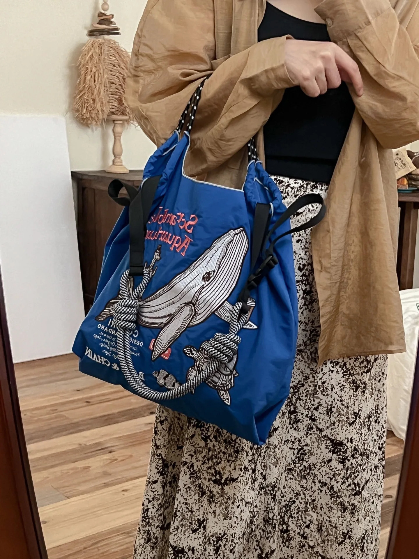 Japanese Embroidered Shopping Bag Handbag Oxford Bag Embroidered Nylon Waterproof Shopping Bag 250122