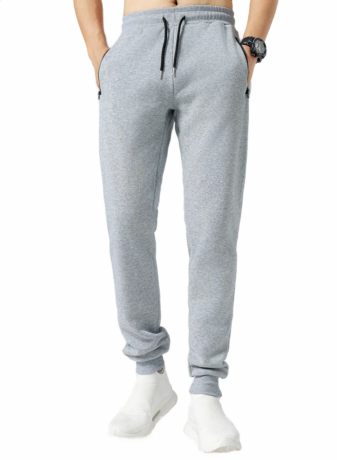 Men Pants Elastic Waist Sweatpants Drawstring Trousers Mens Sport Pants with Side Zipper Pockets Drawstring for Gym 240819