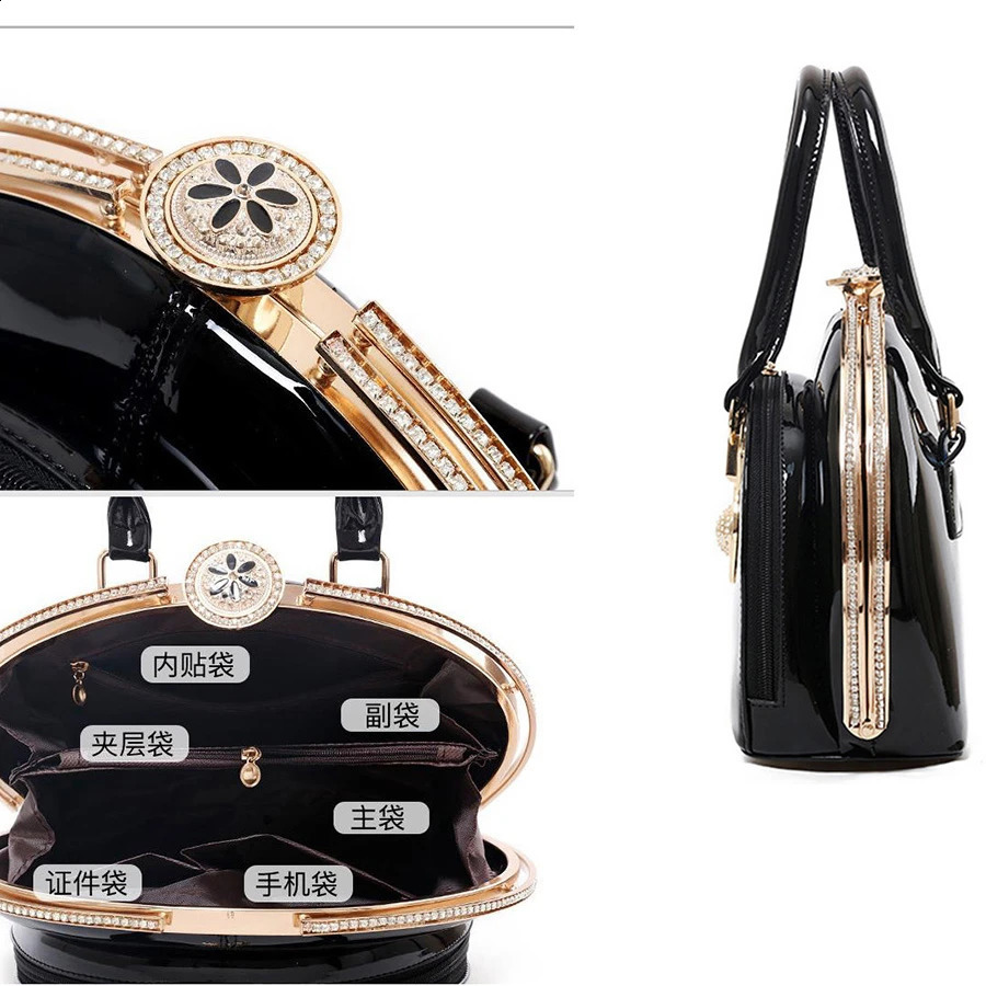 Diamond Wedding Bag Handbags Women Bags er Ladies Princess Classic Shell Clutch Party Purse Patent Pu Leather 240816