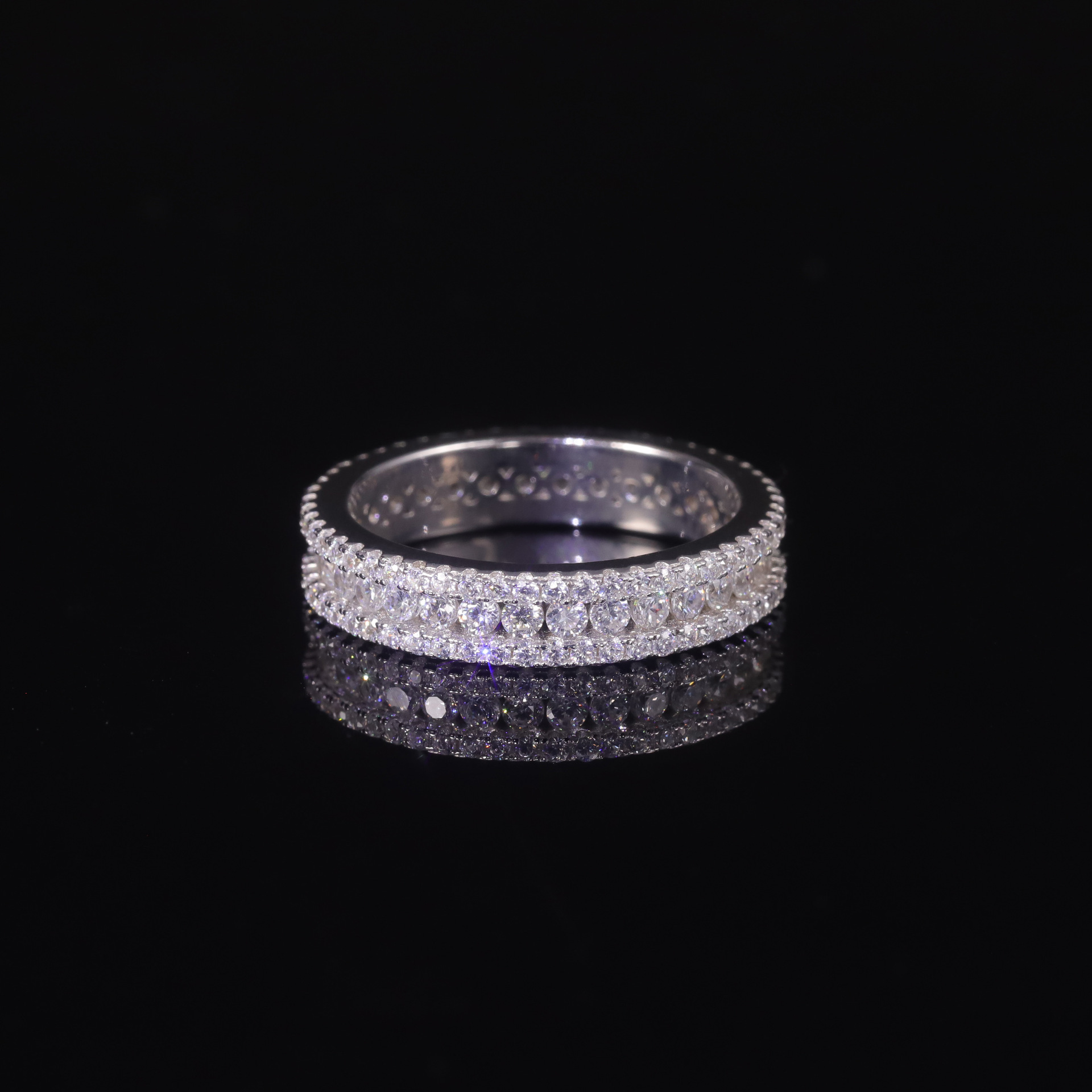 Designer Sparkling Luxury Ladies Jewelry 925 Sterling Silver Full Round Cut White Topaz CZ Diamond Gemstones Party Eternity Women Bride Wedding Ring G