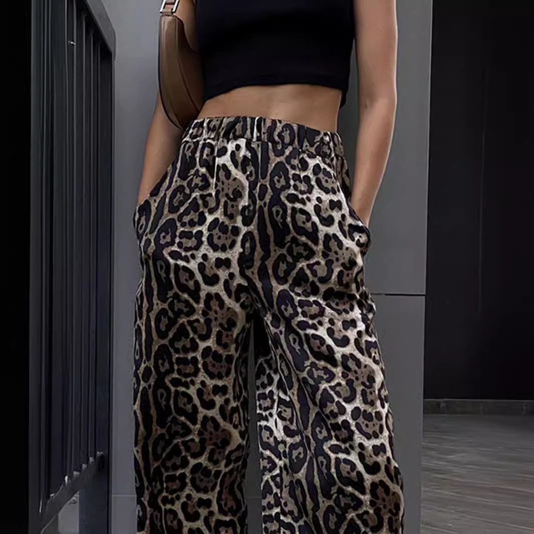 Fashionable Street Leopard Print High Waisted Wide Leg for Women in Autumn and Winter Loose Floor Length Casual Pants Z260314