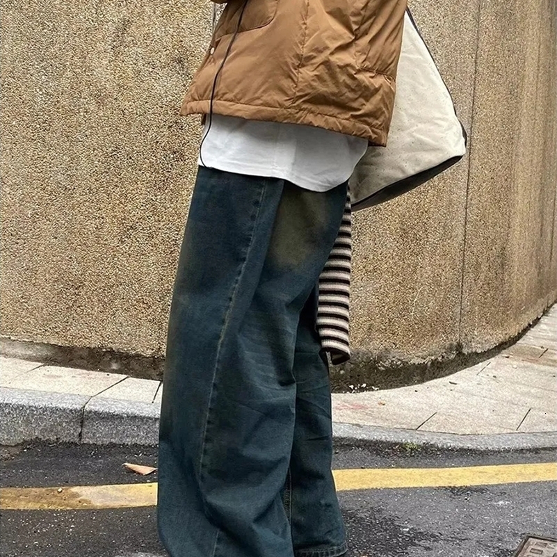 REDDACHiC Vintage Green Wash Baggy Jeans for Men Casual Wide Leg Adjust Waist Y2k Pants Street Style Work Wear Male Trousers 240816