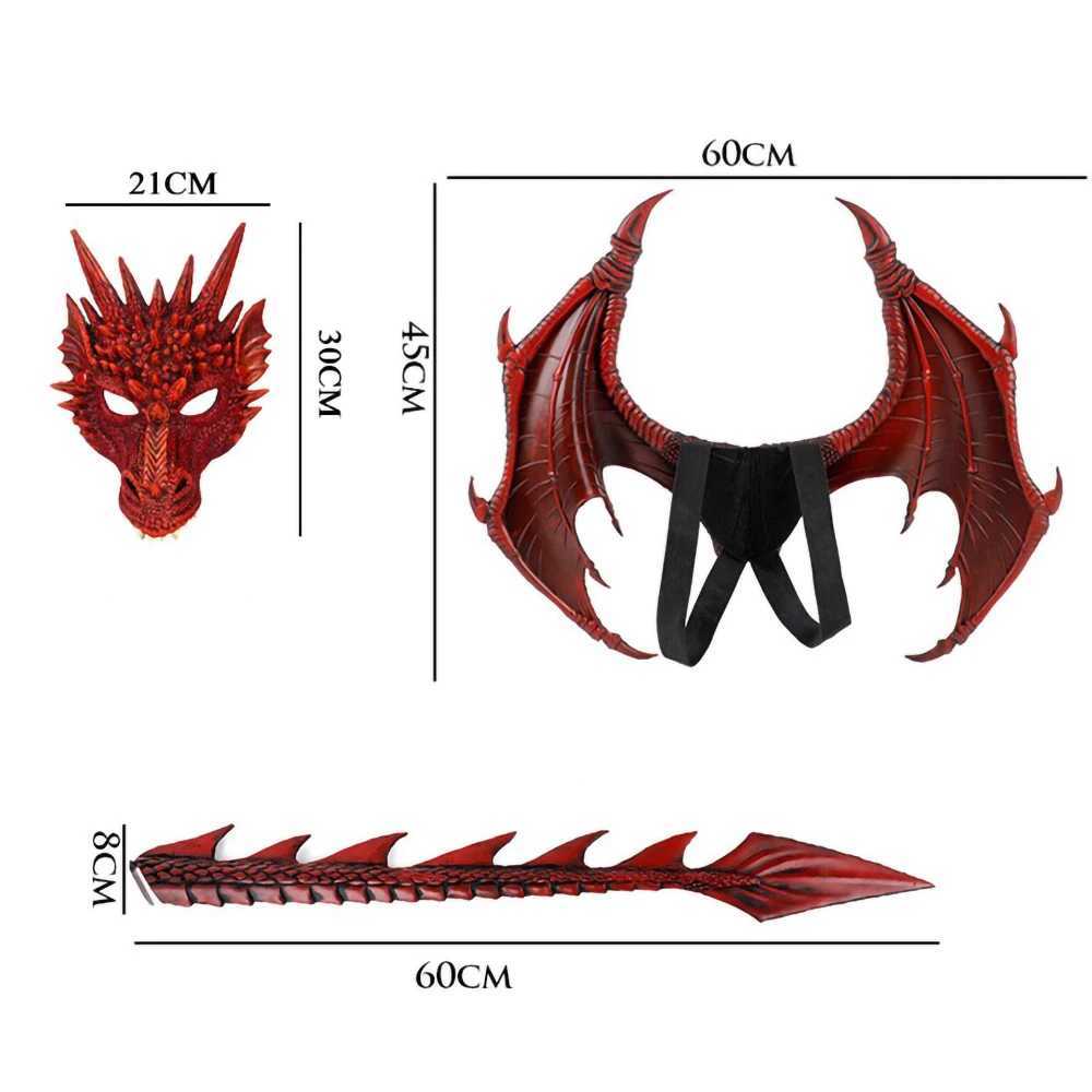 Creative Halloween Dragon Wings Mask Set Dragon Mask Costume Masquerade Cosplay Costume Props for Children Boys GirlsXJ240819