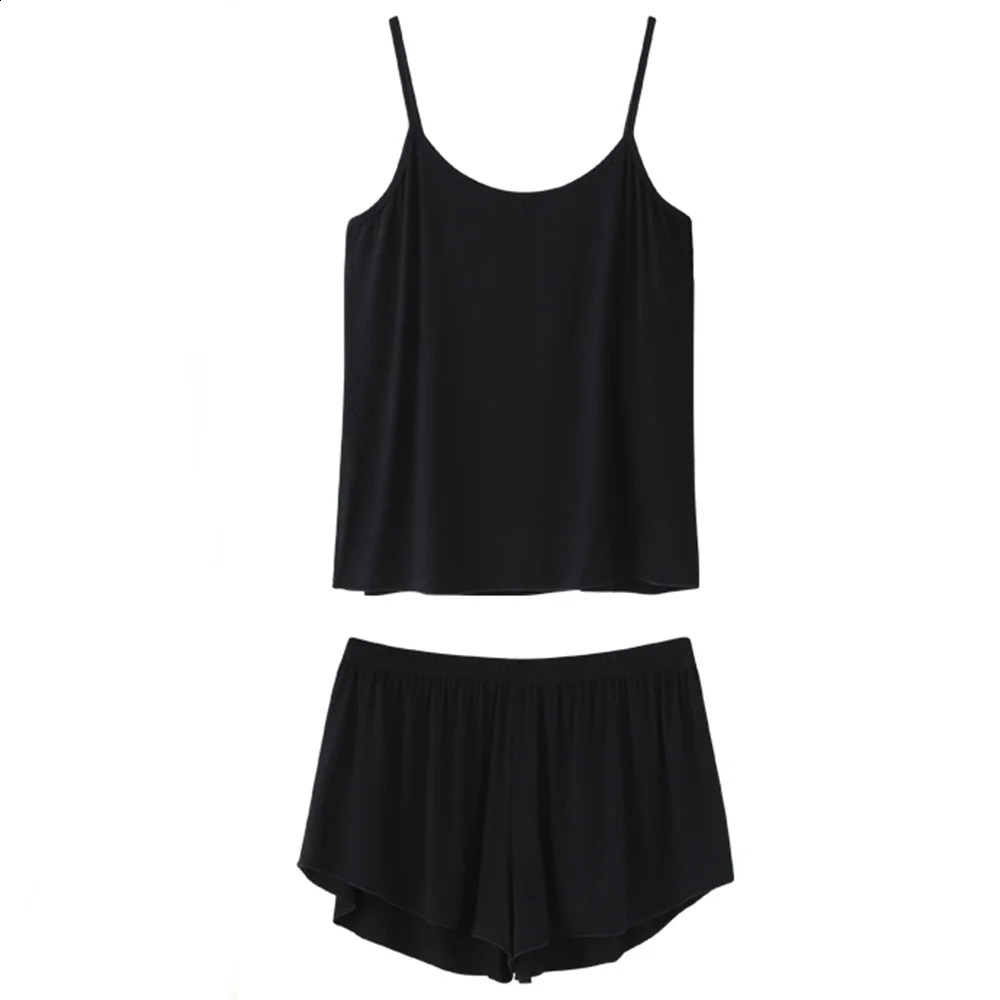 Womens casual pajamas pajama set shorts Spagjetti belt black L XL XXL smooth and soft w240819