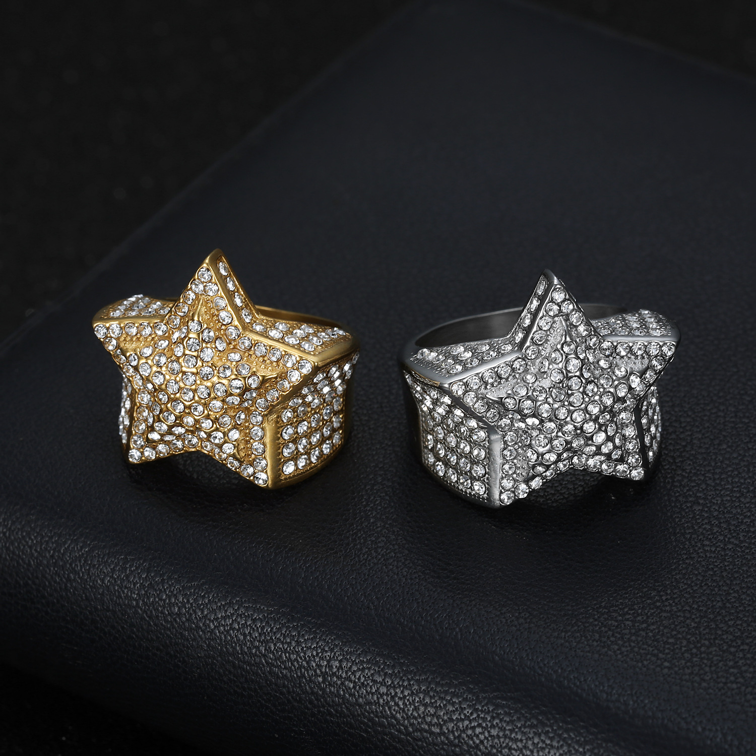 Hip Hop 316LStainless Steel Domineering Five-pointed star Ring Titanium Steel Gold Plated Mens Jewelry