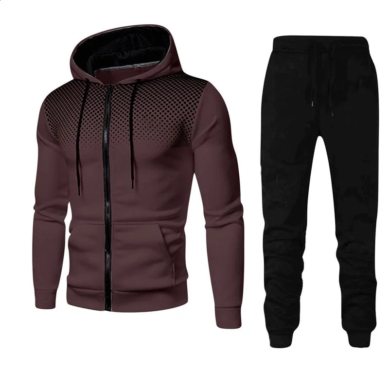 2024 Spring Fashion Wave point Streetwear Zipper HoodiesSweatpant 2pcs Set Mens Tracksuit Casual Jogging Suit Outdoor Set 240816