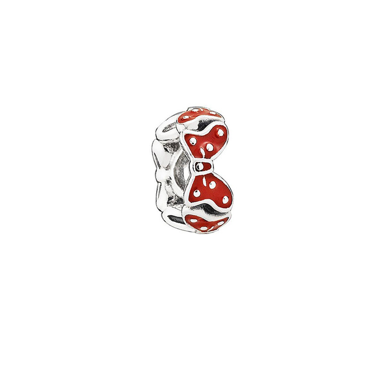 925 Sterling Silver Red Heart Bowknot Butterfly Mouse Head Spacer Charms Bracelet DIY Beads For Jewelry Making