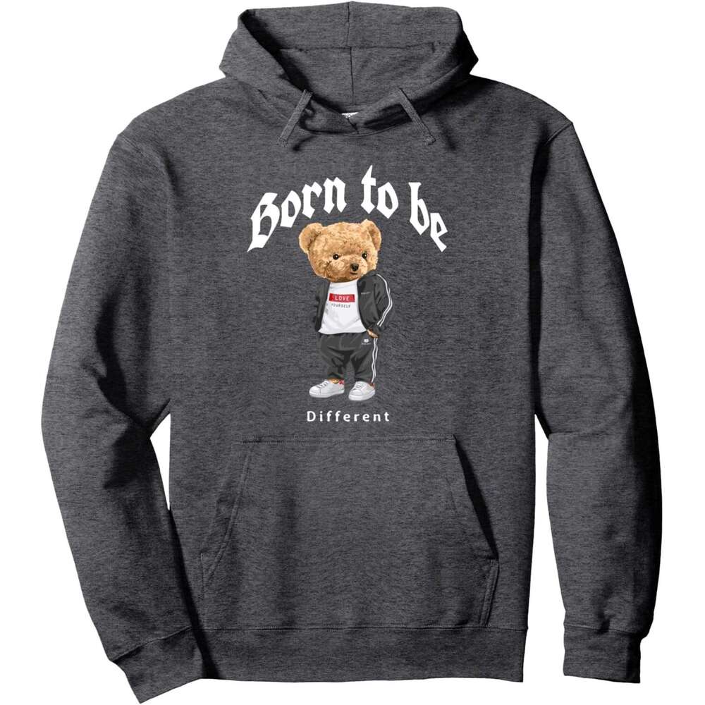 Hoodie for Mens Womens Born To Be Different Cool Teddy Bear Quotes Graphic Designs Pullover Hoodie Hoodies sweatshirt pullover jacket Long sleeve