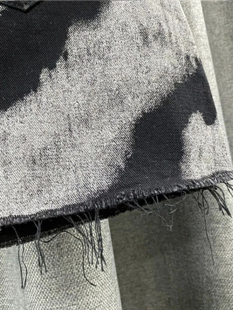 DEAT Womens Denim Tight Clothing Contrast Color Stripe Printed Burr High Waist Short Mini Skirt 2024 Summer Style 17A2006H 240819