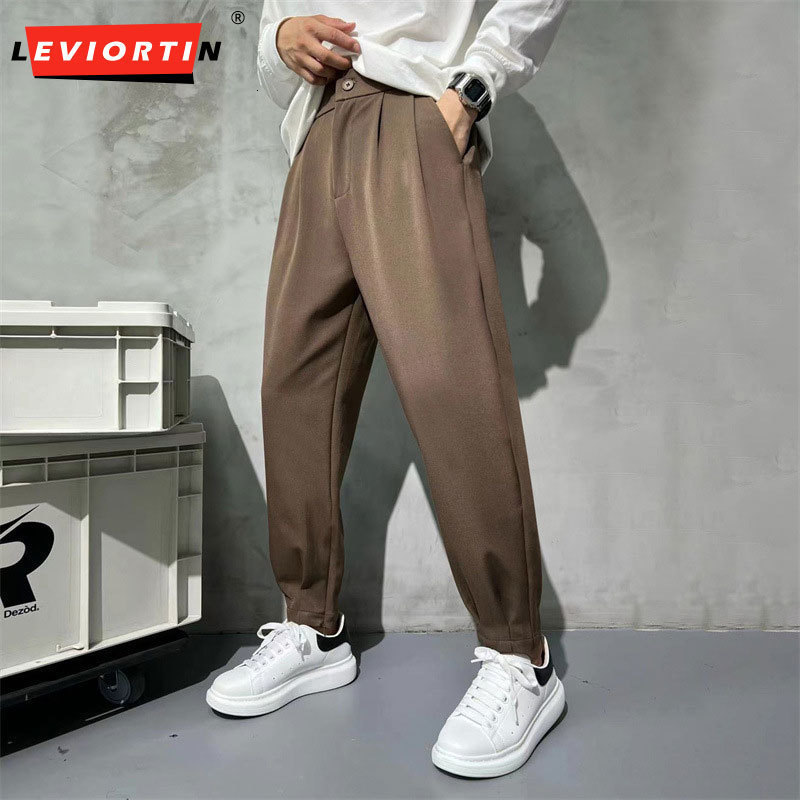 Solid color set pants mens fashion business association dress ankle zipper Korean straight office formal style 240816