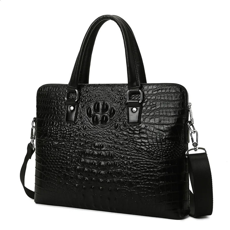 Cow Leather Laptop Bags Alligator Genuine Leather Mens Briefcase Pattern Travel Messenger Computer Bag 240816
