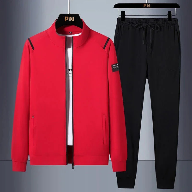 Mens Tracksuit Spring Casual Jogging Sets Men Zipper Cardigan Jacket 2PcsSweatpant Fitness Gyms Male Sportswear 240819