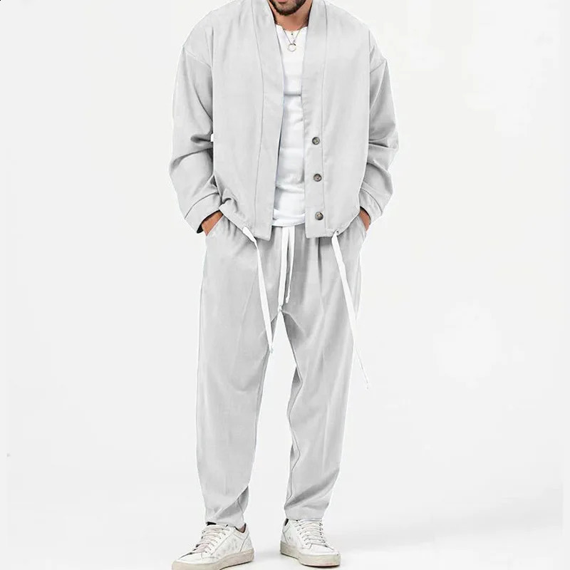 Fashion Mens Cardigan JacketsPants Sportwear Sets Men Solid Jogger Sport Suit Casual Tracksuit Male Sweat Suits 5 Colors S-3XL 240816