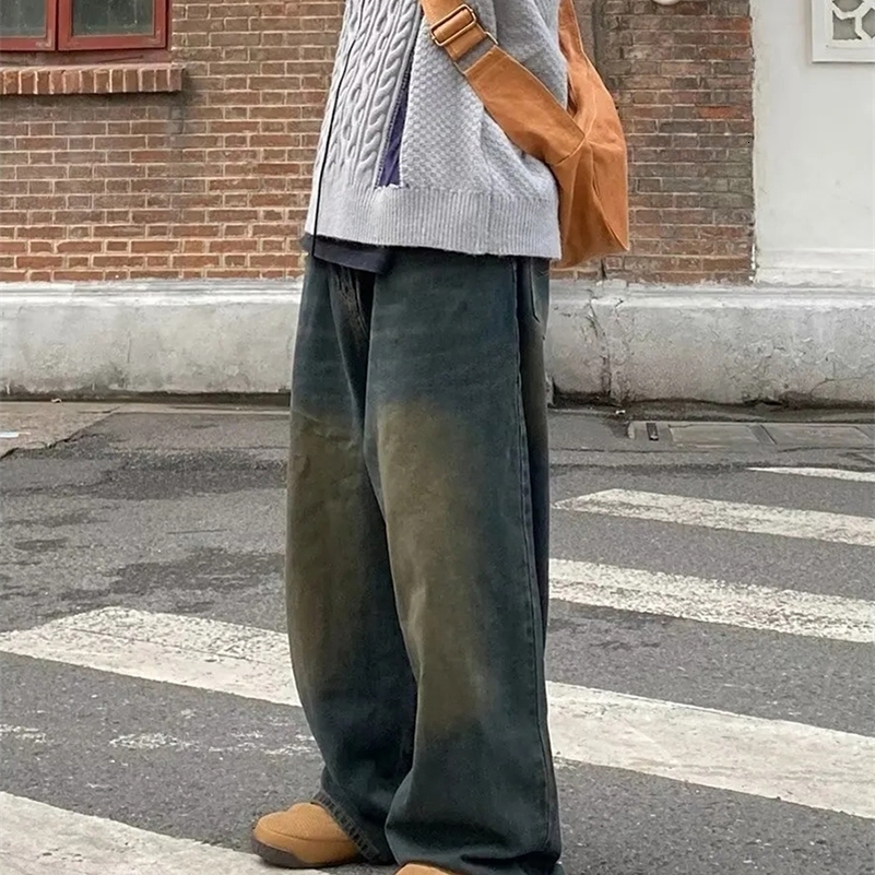 REDDACHiC Vintage Green Wash Baggy Jeans for Men Casual Wide Leg Adjust Waist Y2k Pants Street Style Work Wear Male Trousers 240816