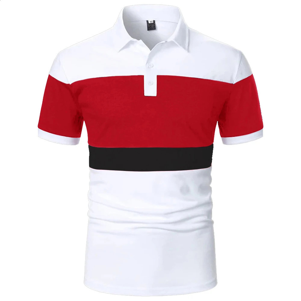 Business Casual Mens Polo T Shirt Simple Stripes Print Summer Short-Sleeve Polo Shirt Fashion Street Wear Oversized Clothes 240816