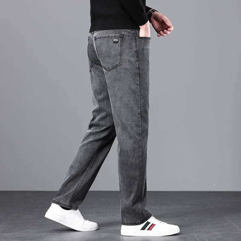 Autumn Mens Fashion Baggy Jeans Gray Black Stretch Straight Classic Denim Trousers Male Versatile Comfortable Casual Pants 240819