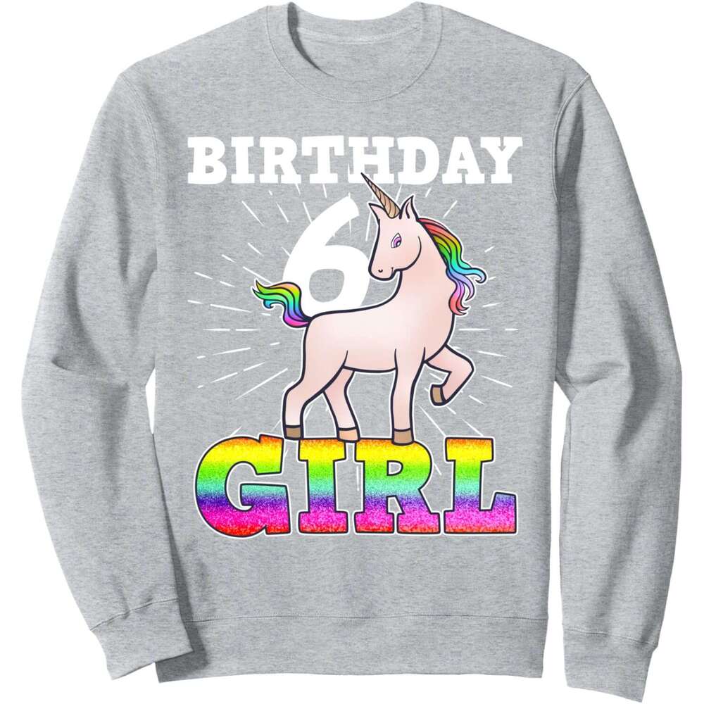 Long Sleeve Shirts For Men Sweatshirt Unicorn Birthday Girl 6 Six Years B-Day Gift Sweatshirt Graphic Tee Streetwear Casual Tops Clothes sweatshirts