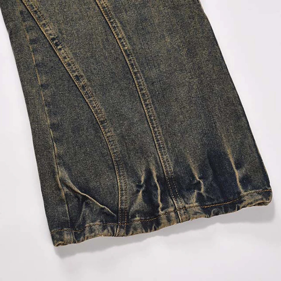 Men Vintage Blue Denim Pants Patchwork Loose Baggy Jeans Retro Straight Jeans Trousers 240816