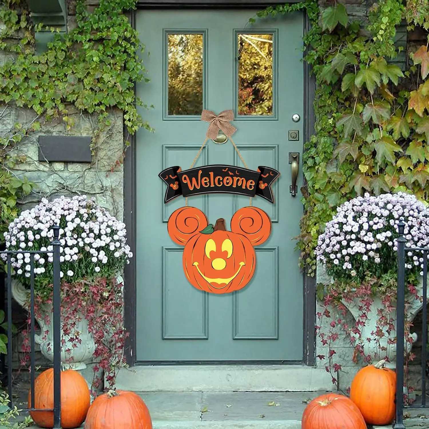 Halloween Mouse Pumpkin Decorations Halloween Mouse Welcome Hanging Sign for Front Door Happy Halloween Wooden Pumpkin SignsXJ240817