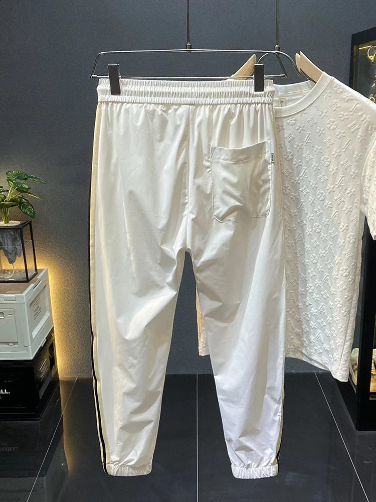 Ice Silk Casual Pants Mens Summer Thin and Soft Elastic Breathable Sports Quick-Drying Ankle Length Jogger Pants 240819