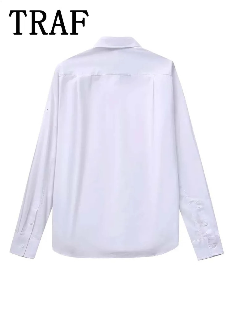 TRAF Spring Womens Fashionable and Elegant White Shirt Flip Collar Hollow Ultra Thin Casual Street Clothing Strapless Office Women w240819