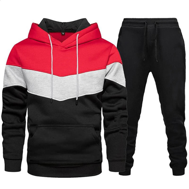 Autumn Winter Fashion Tracksuit Tricolor Hoodies and Black Sweatpants High Quality Male Daily Casual Sports Hooded Jogging Suit 240819