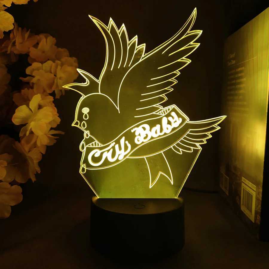 3D Cry Baby lil peek Dove Shape LED animated light cute acrylic night light RGB flashing gift desktop room decoration W240816