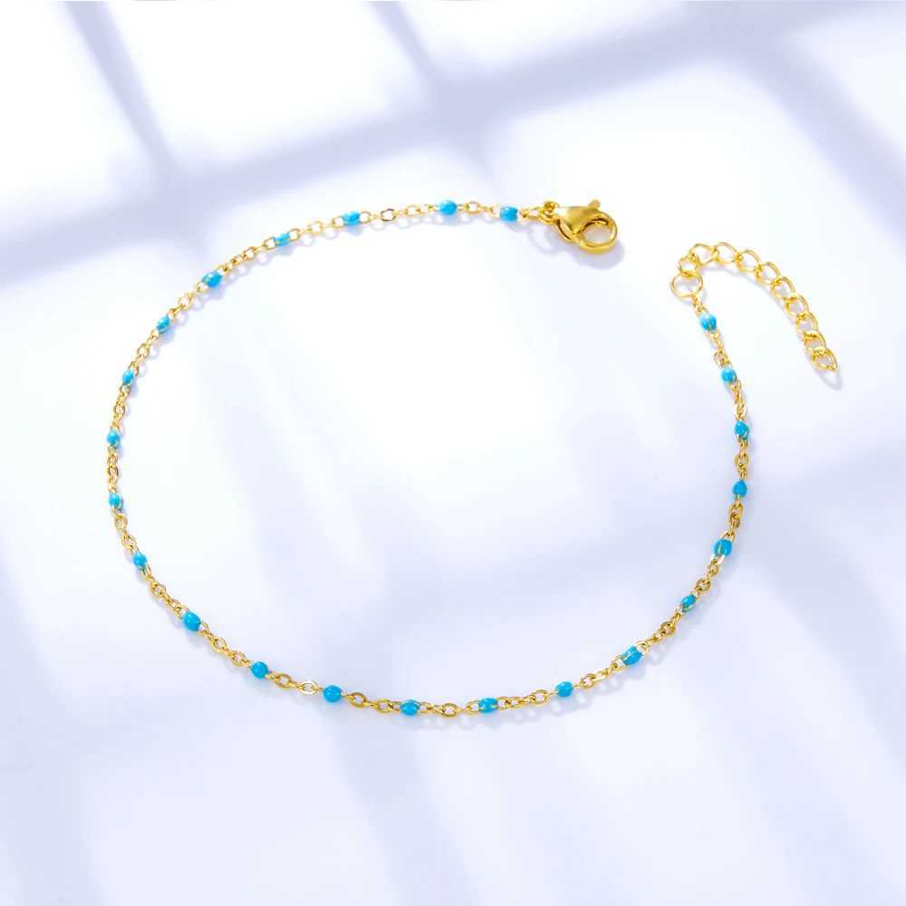 Anklets Bohemian Green Blue Yellow Beads Chain Stainless Steel Summer Ankle Bracelet Body Jewelry Gifts for Women Girl 230607