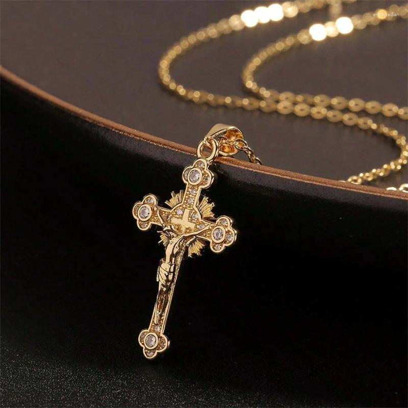Shiny Gold Cross Pendant Necklace with Rhies - Hip Hop Jewelry for Men and Women 4